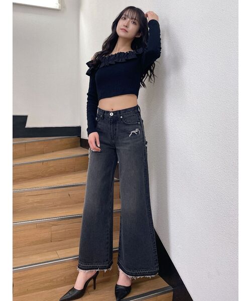 GYDA（ジェイダ）の「ハイウエストレースデザインフレアデニムパンツ（デニムパンツ・レディース・ブラック/ブルー・SMALL/MEDIUM）」の10枚目の写真