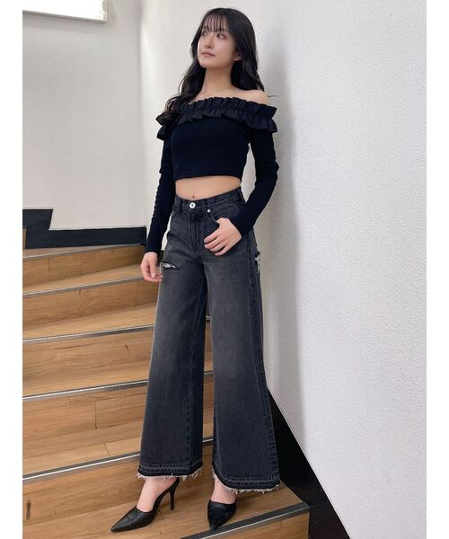 GYDA（ジェイダ）の「ハイウエストレースデザインフレアデニムパンツ（デニムパンツ・レディース・ブラック/ブルー・SMALL/MEDIUM）」の11枚目の写真