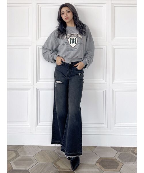 Gienge ハイウエストフレアデニム GYDA（ジェイダ）の「ハイウエストレースデザインフレアデニムパンツ