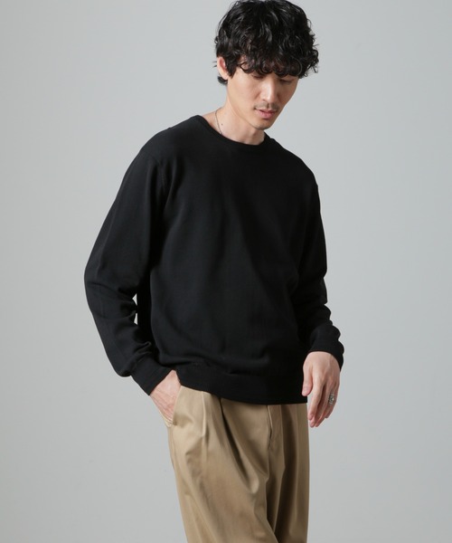 NANO universe（ナノユニバース）の「SOLOTEX(R)14Gゲージコットンクルーネックニット(手洗い可能)（ニット/セーター・メンズ・ベージュ/ブルーグレー/ブラック・M/S/L）」の6枚目の写真