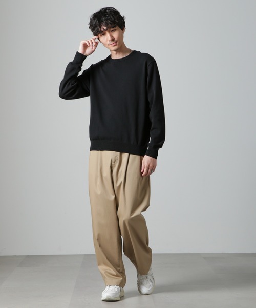 NANO universe（ナノユニバース）の「SOLOTEX(R)14Gゲージコットンクルーネックニット(手洗い可能)（ニット/セーター・メンズ・ベージュ/ブルーグレー/ブラック・M/S/L）」の8枚目の写真