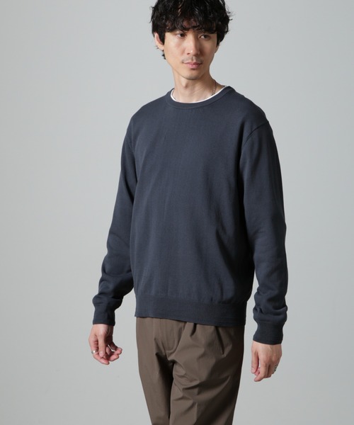 NANO universe（ナノユニバース）の「SOLOTEX(R)14Gゲージコットンクルーネックニット(手洗い可能)（ニット/セーター・メンズ・ベージュ/ブルーグレー/ブラック・M/S/L）」の12枚目の写真