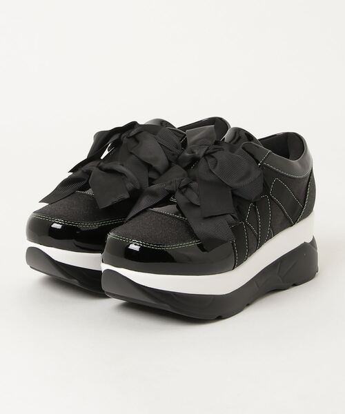 YOSUKE(ヨースケ)の「ヨースケYOSUKEウィメンズ厚底ダブルリボンスニーカー4450032(スニーカー・レディース・ホワイト系その他2/ブラック系その他2/ホワイト系その他3/ブラック×グリーン/シルバー/グレー/シャンパン・S/M/L/LL)」の3枚目の写真