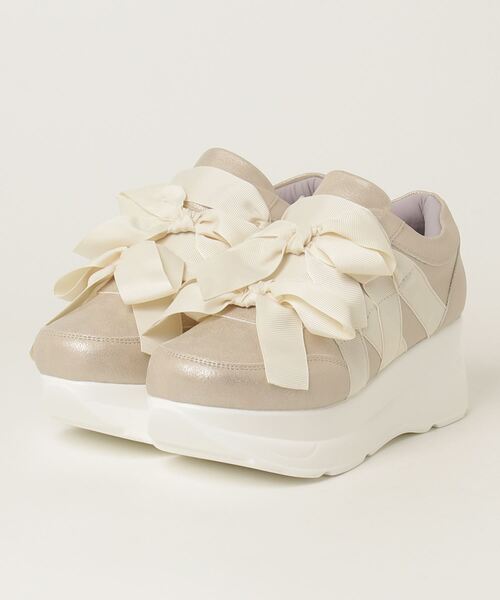 YOSUKE(ヨースケ)の「ヨースケYOSUKEウィメンズ厚底ダブルリボンスニーカー4450032(スニーカー・レディース・ホワイト系その他2/ブラック系その他2/ホワイト系その他3/ブラック×グリーン/シルバー/グレー/シャンパン・S/M/L/LL)」の7枚目の写真