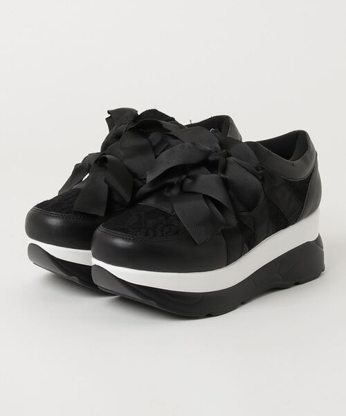 YOSUKE(ヨースケ)の「ヨースケYOSUKEウィメンズ厚底ダブルリボンスニーカー4450032(スニーカー・レディース・ホワイト系その他2/ブラック系その他2/ホワイト系その他3/ブラック×グリーン/シルバー/グレー/シャンパン・S/M/L/LL)」の4枚目の写真