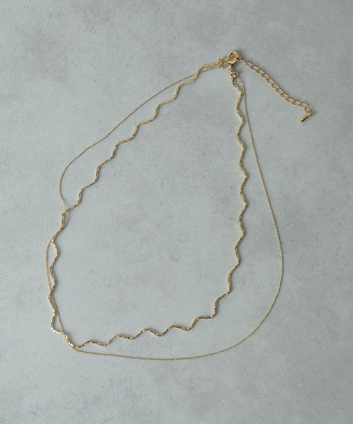 ウェーブ シンプルチェーン 2連 ネックレス 結婚式 パーティー