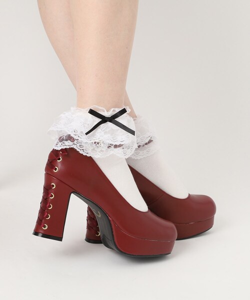 cs T&P（シーエスティーアンドピー）の「厚底ストラップ付リボンレースアップパンプス（パンプス・レディース・ワインレッド/ブラック系1/アイボリー/ブラック・S/M/L/LL）」の12枚目の写真