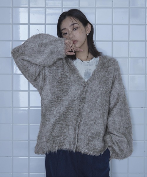 miette（ミエット）の「ブークレシャギーVネックカーディガン（カーディガン/ボレロ・レディース・グレー/オレンジ/グリーン・FREE）」の2枚目の写真