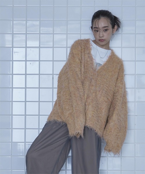 miette（ミエット）の「ブークレシャギーVネックカーディガン（カーディガン/ボレロ・レディース・グレー/オレンジ/グリーン・FREE）」の11枚目の写真