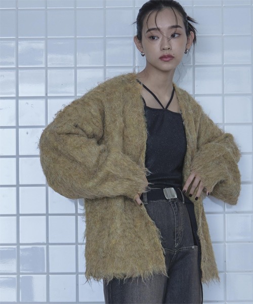 miette（ミエット）の「ブークレシャギーVネックカーディガン（カーディガン/ボレロ・レディース・グレー/オレンジ/グリーン・FREE）」の7枚目の写真