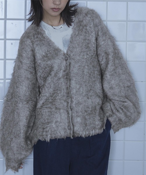 miette（ミエット）の「ブークレシャギーVネックカーディガン（カーディガン/ボレロ・レディース・グレー/オレンジ/グリーン・FREE）」の6枚目の写真