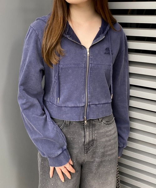 INGNI（イング）の「ピグメントスウェットショートZIPパーカー（パーカー・レディース・バーガンディー/ネイビー/ブラック・M）」の2枚目の写真