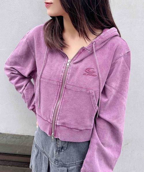 INGNI（イング）の「ピグメントスウェットショートZIPパーカー（パーカー・レディース・バーガンディー/ネイビー/ブラック・M）」の3枚目の写真