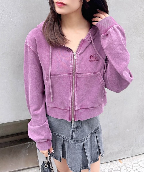 INGNI（イング）の「ピグメントスウェットショートZIPパーカー（パーカー・レディース・バーガンディー/ネイビー/ブラック・M）」の12枚目の写真