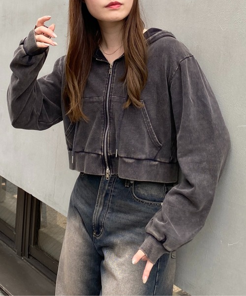 INGNI（イング）の「ピグメントスウェットショートZIPパーカー（パーカー・レディース・バーガンディー/ネイビー/ブラック・M）」の18枚目の写真