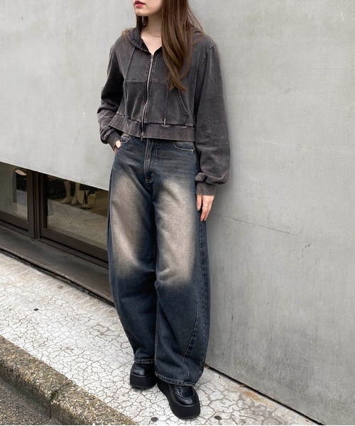 INGNI（イング）の「ピグメントスウェットショートZIPパーカー（パーカー・レディース・バーガンディー/ネイビー/ブラック・M）」の16枚目の写真