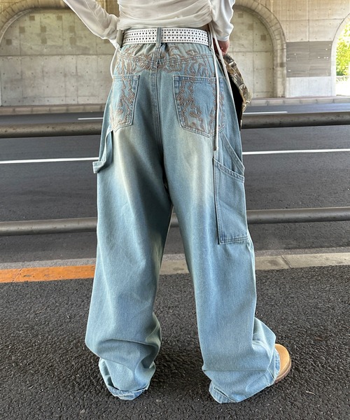 sedacle(セダクル)の「ウエスタンライクバック刺繍ペインターパンツ(デニムパンツ・メンズ・ブラック/ライトブルー・SMALL/MEDIUM/LARGE)」の2枚目の写真