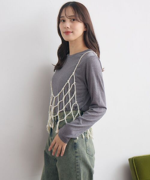 RETRO GIRL（レトロガール）の「ラメシアーロンTEE（Tシャツ/カットソー・レディース・ブラック系その他/ベージュ/ライトグレー・FREE）」の11枚目の写真