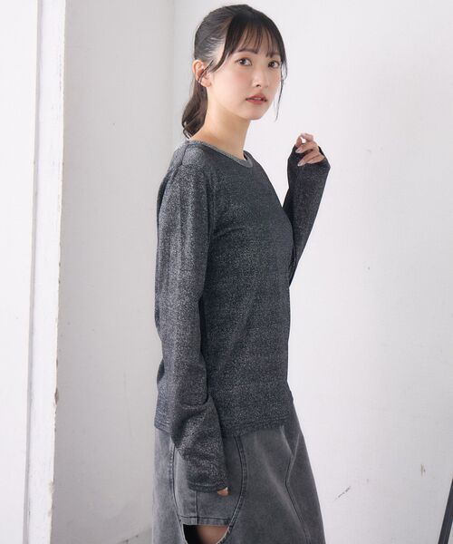 RETRO GIRL（レトロガール）の「ラメシアーロンTEE（Tシャツ/カットソー・レディース・ブラック系その他/ベージュ/ライトグレー・FREE）」の20枚目の写真