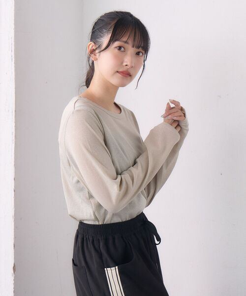 RETRO GIRL（レトロガール）の「ラメシアーロンTEE（Tシャツ/カットソー・レディース・ブラック系その他/ベージュ/ライトグレー・FREE）」の4枚目の写真