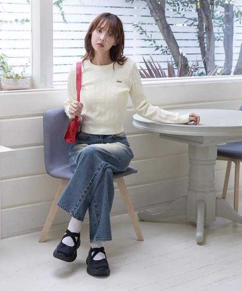 3.3 Field Trip (3.3フィールドトリップ)の「3.3 Field Trip/シンプルショートニット(Tシャツ/カットソー・レディース・ネイビー/ホワイト・FREE)」の3枚目の写真