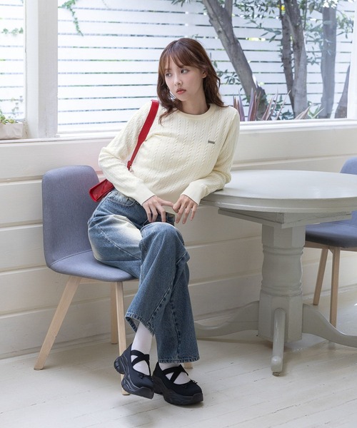 3.3 Field Trip (3.3フィールドトリップ)の「3.3 Field Trip/シンプルショートニット(Tシャツ/カットソー・レディース・ネイビー/ホワイト・FREE)」の4枚目の写真