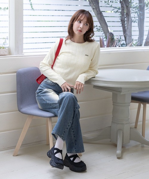 3.3 Field Trip (3.3フィールドトリップ)の「3.3 Field Trip/シンプルショートニット(Tシャツ/カットソー・レディース・ネイビー/ホワイト・FREE)」の5枚目の写真