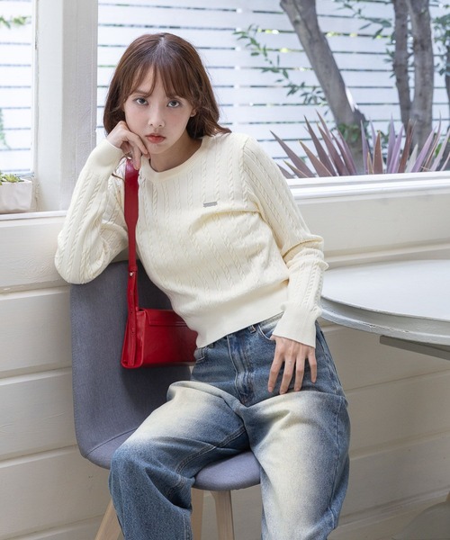 3.3 Field Trip (3.3フィールドトリップ)の「3.3 Field Trip/シンプルショートニット(Tシャツ/カットソー・レディース・ネイビー/ホワイト・FREE)」の6枚目の写真