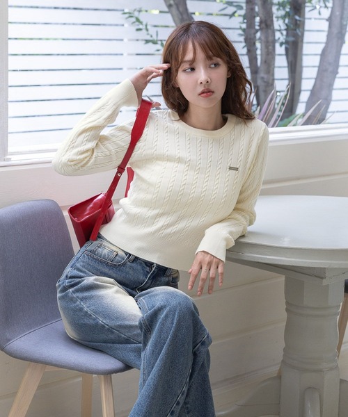 3.3 Field Trip (3.3フィールドトリップ)の「3.3 Field Trip/シンプルショートニット(Tシャツ/カットソー・レディース・ネイビー/ホワイト・FREE)」の8枚目の写真
