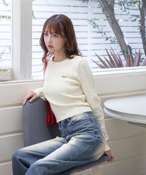 3.3 Field Trip (3.3フィールドトリップ)の「3.3 Field Trip/シンプルショートニット(Tシャツ/カットソー・レディース・ネイビー/ホワイト・FREE)」の10枚目の写真