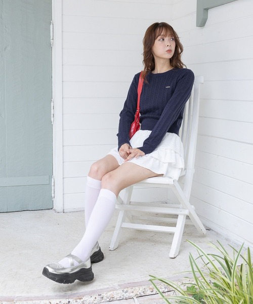 3.3 Field Trip (3.3フィールドトリップ)の「3.3 Field Trip/シンプルショートニット(Tシャツ/カットソー・レディース・ネイビー/ホワイト・FREE)」の12枚目の写真