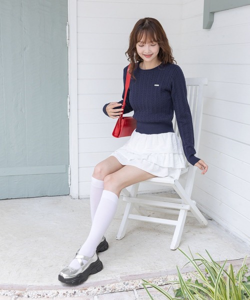 3.3 Field Trip (3.3フィールドトリップ)の「3.3 Field Trip/シンプルショートニット(Tシャツ/カットソー・レディース・ネイビー/ホワイト・FREE)」の13枚目の写真