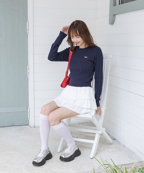 3.3 Field Trip (3.3フィールドトリップ)の「3.3 Field Trip/シンプルショートニット(Tシャツ/カットソー・レディース・ネイビー/ホワイト・FREE)」の14枚目の写真