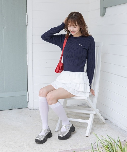 3.3 Field Trip (3.3フィールドトリップ)の「3.3 Field Trip/シンプルショートニット(Tシャツ/カットソー・レディース・ネイビー/ホワイト・FREE)」の15枚目の写真