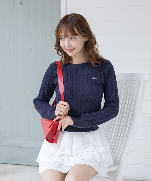 3.3 Field Trip (3.3フィールドトリップ)の「3.3 Field Trip/シンプルショートニット(Tシャツ/カットソー・レディース・ネイビー/ホワイト・FREE)」の18枚目の写真