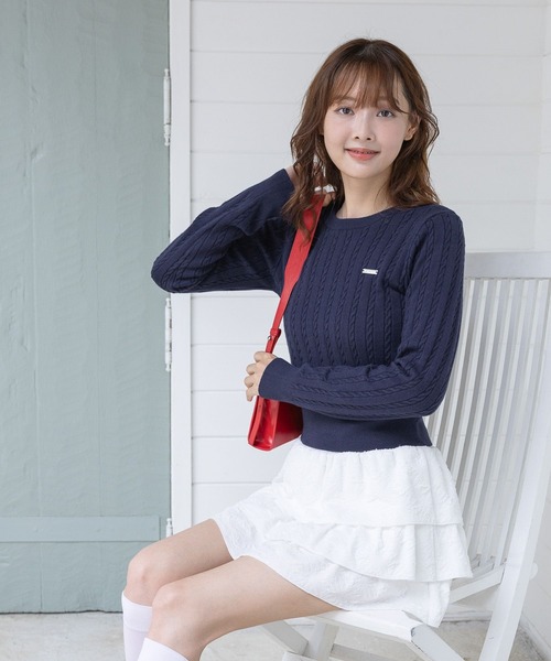 3.3 Field Trip (3.3フィールドトリップ)の「3.3 Field Trip/シンプルショートニット(Tシャツ/カットソー・レディース・ネイビー/ホワイト・FREE)」の19枚目の写真