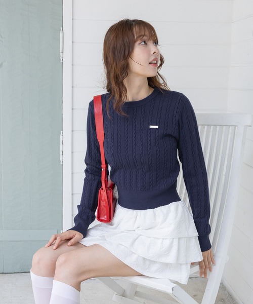 3.3 Field Trip (3.3フィールドトリップ)の「3.3 Field Trip/シンプルショートニット(Tシャツ/カットソー・レディース・ネイビー/ホワイト・FREE)」の20枚目の写真