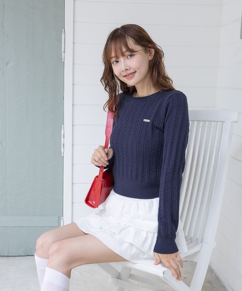 3.3 Field Trip (3.3フィールドトリップ)の「3.3 Field Trip/シンプルショートニット(Tシャツ/カットソー・レディース・ネイビー/ホワイト・FREE)」の21枚目の写真