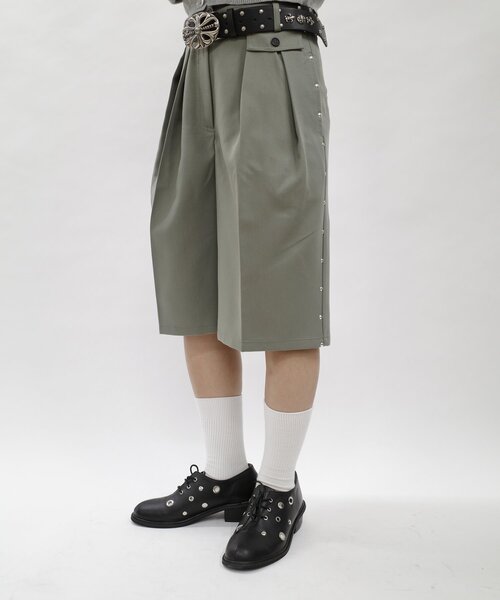 WHO'S WHO gallery（フーズフーギャラリー）の「【HiNT/ヒント】スタッズタックハーフスラックス（スラックス・レディース・ブラウン/ネイビー/グレー/チャコールグレー・FREE）」の6枚目の写真