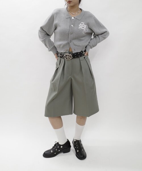 WHO'S WHO gallery（フーズフーギャラリー）の「【HiNT/ヒント】スタッズタックハーフスラックス（スラックス・レディース・ブラウン/ネイビー/グレー/チャコールグレー・FREE）」の7枚目の写真