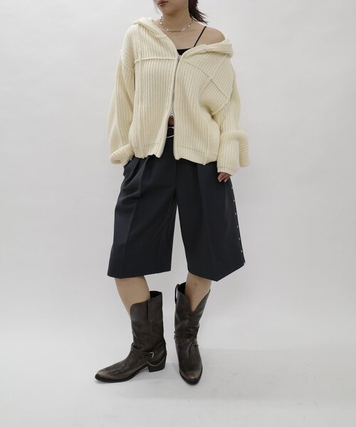 WHO'S WHO gallery（フーズフーギャラリー）の「【HiNT/ヒント】スタッズタックハーフスラックス（スラックス・レディース・ブラウン/ネイビー/グレー/チャコールグレー・FREE）」の12枚目の写真