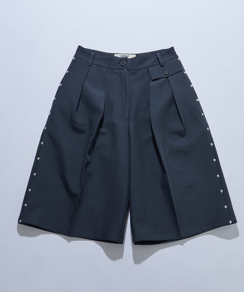 WHO'S WHO gallery（フーズフーギャラリー）の「【HiNT/ヒント】スタッズタックハーフスラックス（スラックス・レディース・ブラウン/ネイビー/グレー/チャコールグレー・FREE）」の13枚目の写真