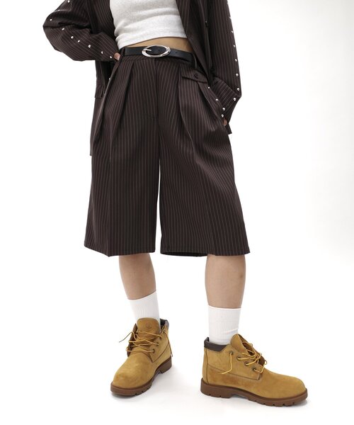 WHO'S WHO gallery（フーズフーギャラリー）の「【HiNT/ヒント】スタッズタックハーフスラックス（スラックス・レディース・ブラウン/ネイビー/グレー/チャコールグレー・FREE）」の20枚目の写真