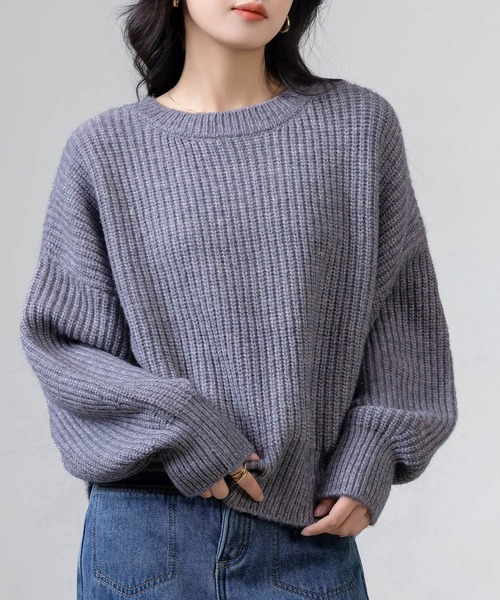 DAY CLOSET(デイ クローゼット)の「レディース 長袖ボリューム袖グリッターラメニットプルオーバー(ニット/セーター・レディース・グレー/レッド/ライトブラウン・FREE)」の4枚目の写真