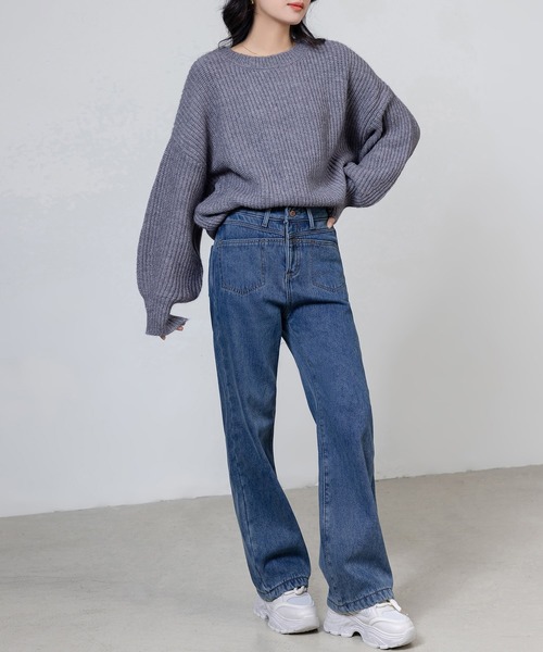 DAY CLOSET(デイ クローゼット)の「レディース 長袖ボリューム袖グリッターラメニットプルオーバー(ニット/セーター・レディース・グレー/レッド/ライトブラウン・FREE)」の9枚目の写真