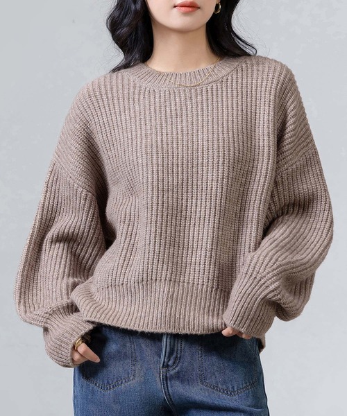 DAY CLOSET(デイ クローゼット)の「レディース 長袖ボリューム袖グリッターラメニットプルオーバー(ニット/セーター・レディース・グレー/レッド/ライトブラウン・FREE)」の10枚目の写真