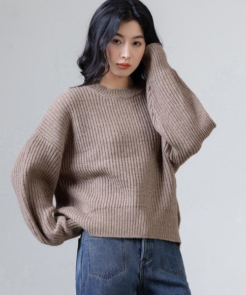 DAY CLOSET(デイ クローゼット)の「レディース 長袖ボリューム袖グリッターラメニットプルオーバー(ニット/セーター・レディース・グレー/レッド/ライトブラウン・FREE)」の13枚目の写真