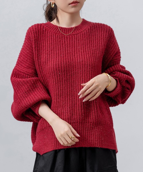 DAY CLOSET(デイ クローゼット)の「レディース 長袖ボリューム袖グリッターラメニットプルオーバー(ニット/セーター・レディース・グレー/レッド/ライトブラウン・FREE)」の17枚目の写真