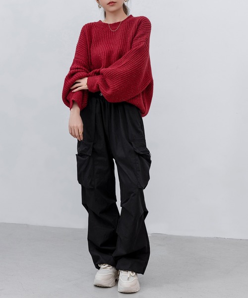 DAY CLOSET(デイ クローゼット)の「レディース 長袖ボリューム袖グリッターラメニットプルオーバー(ニット/セーター・レディース・グレー/レッド/ライトブラウン・FREE)」の20枚目の写真