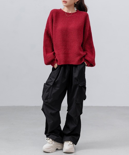 DAY CLOSET(デイ クローゼット)の「レディース 長袖ボリューム袖グリッターラメニットプルオーバー(ニット/セーター・レディース・グレー/レッド/ライトブラウン・FREE)」の21枚目の写真